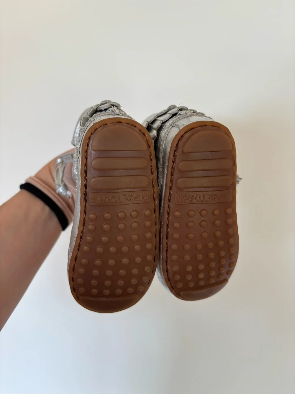 Minnetonka Moccasin Metallic Silver Baby Boots